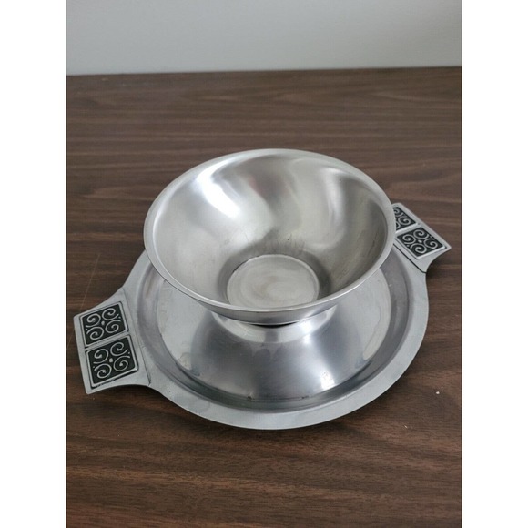 Rogers Insilco Stainless Steel Gravy Sauce Dip Bowl Server with Attached Saucer - Picture 1 of 4